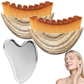 EULOGIST front view of brush and gua sha set showing compact packaging and quick puffiness relief