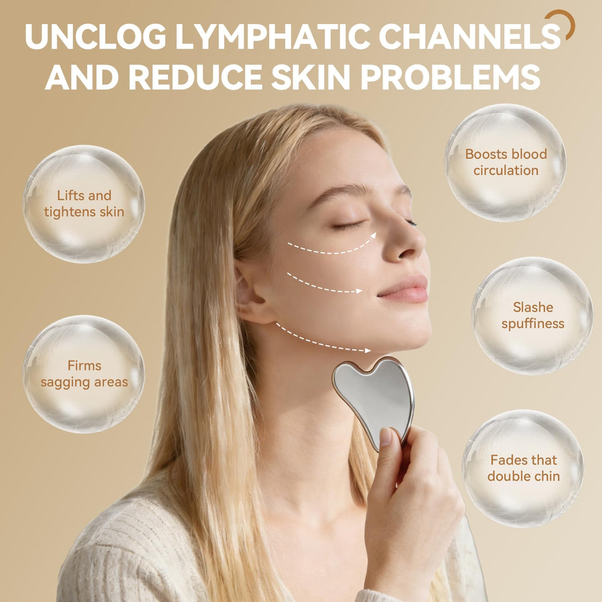 EULOGIST stainless-steel heart-shaped gua sha showing cool sculpting surface for definition
