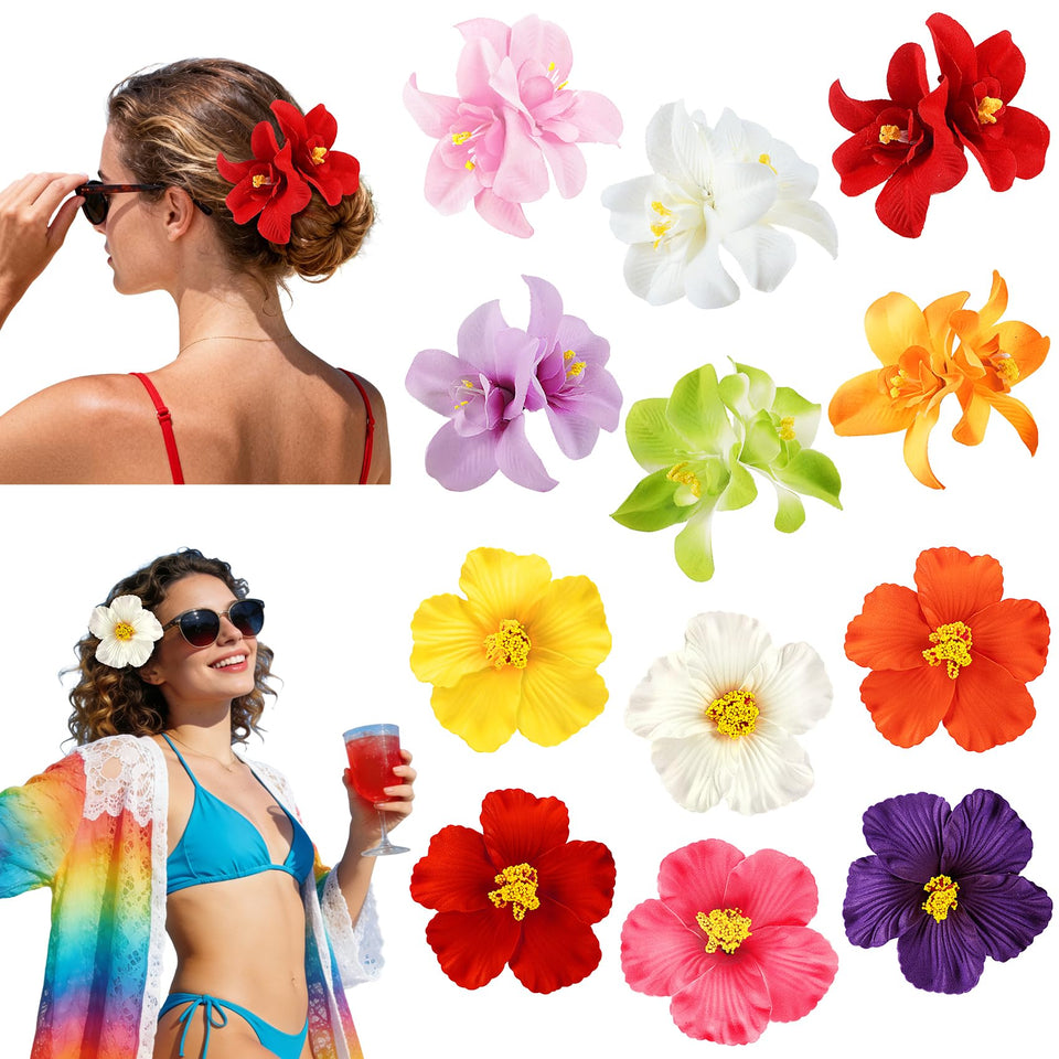 Eunhdet front packaging of 12 colorful plumeria clips, vibrant set benefit