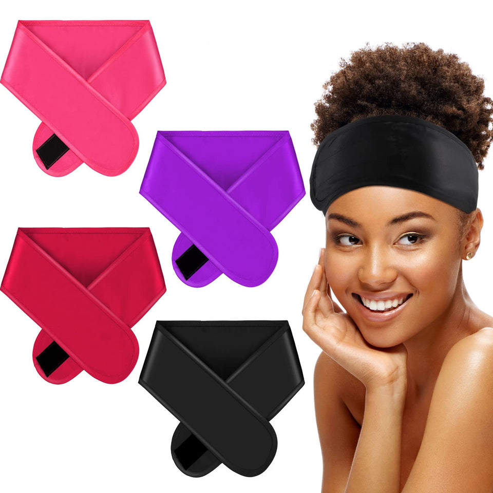 Eurzom front view of four-color satin wraps, protecting hair overnight