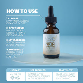Eva Naturals suggested before and after layout, conveys visible tone and clarity benefit
