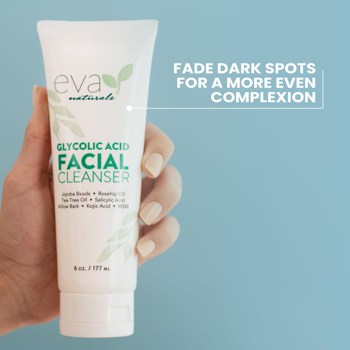 Eva Naturals bottle beside aloe and jojoba for soothing hydration