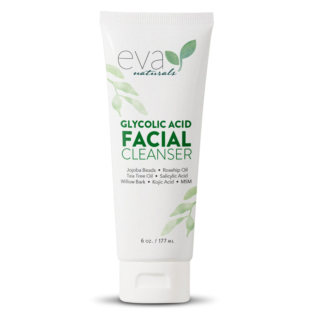 Eva Naturals front packaging showing cleanser bottle and benefits