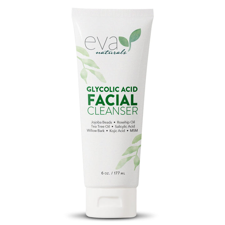 Eva Naturals front packaging showing cleanser bottle and benefits