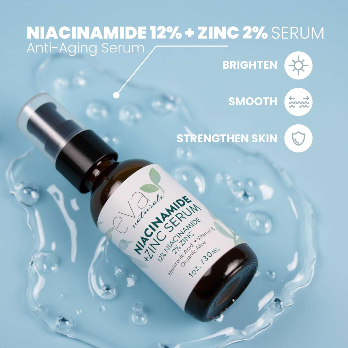 Eva Naturals dropper dispensing clear serum for controlled application