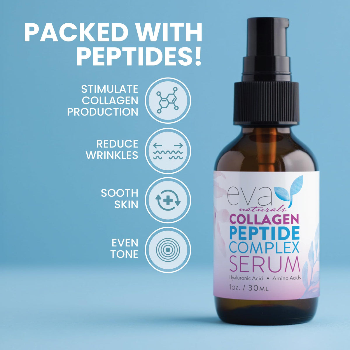 Eva Naturals dropper releasing serum highlighting smooth hydrating texture