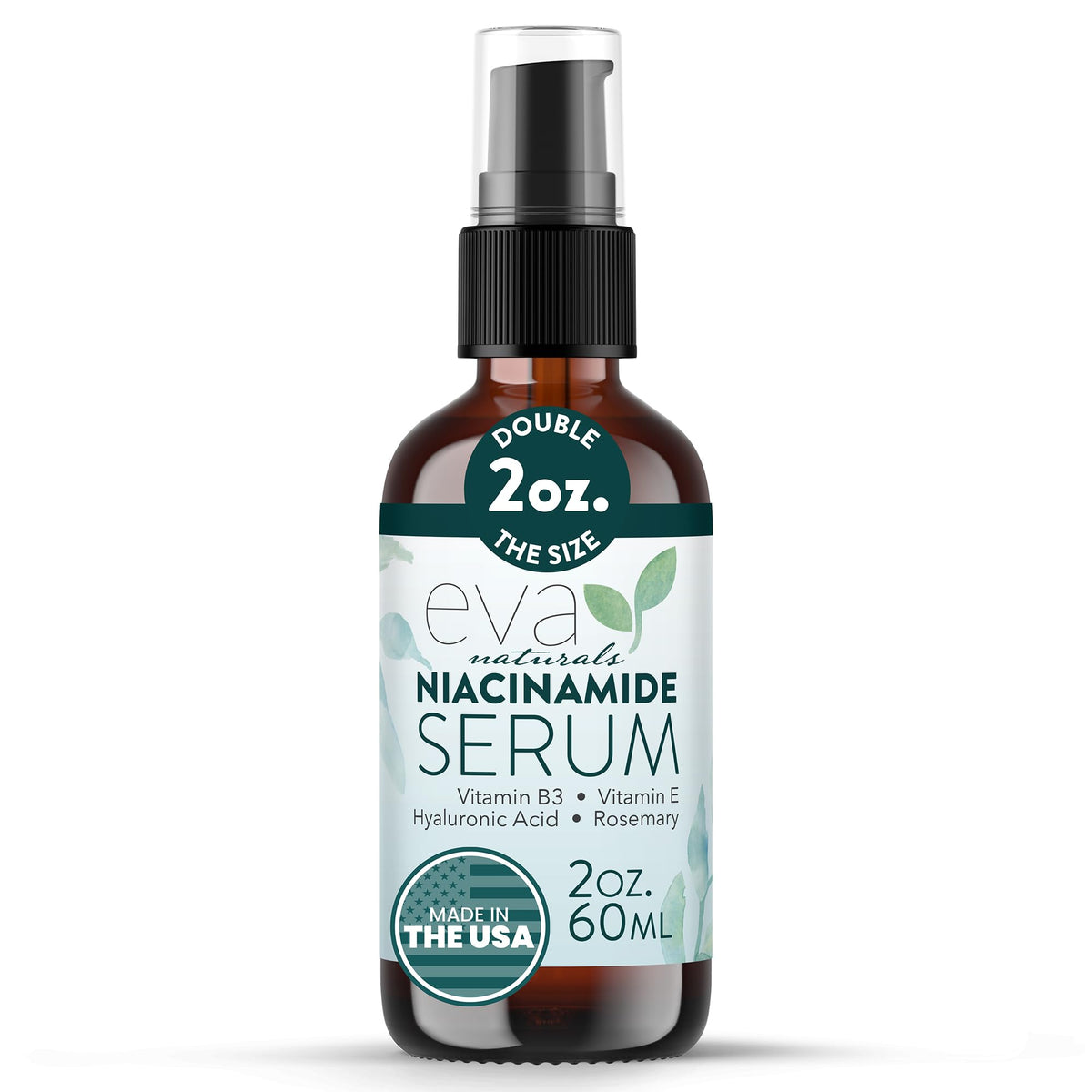 Eva Naturals front packaging showing niacinamide serum for clear pores