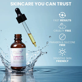 Eva Naturals serum staged on bathroom vanity portraying daily routine convenience
