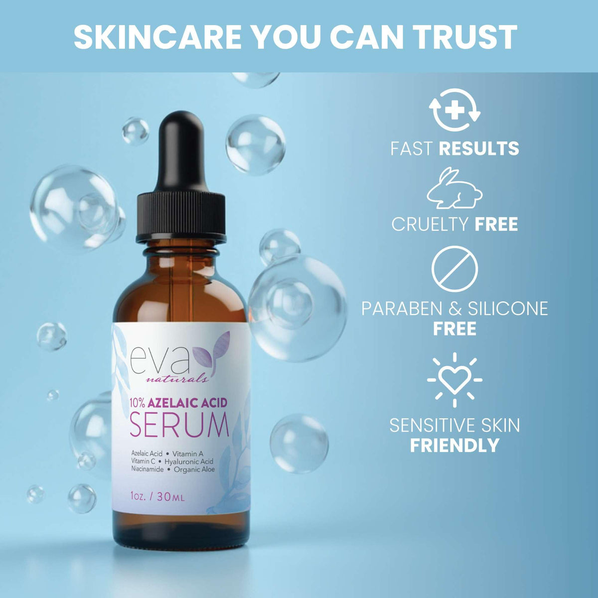 Eva Naturals model applying serum to face showing soothing effect