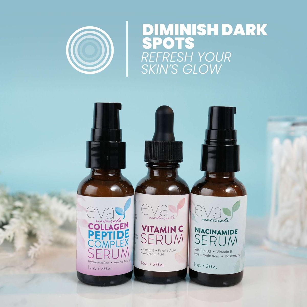 Eva Naturals niacinamide serum pouring to show pore-refining texture