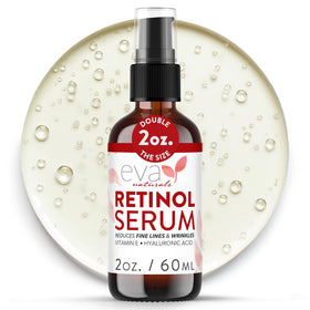 Eva Naturals front bottle showing serum and label, clear packaging for trust