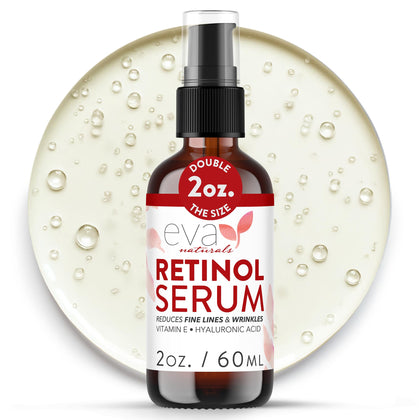 Eva Naturals front bottle showing serum and label, clear packaging for trust