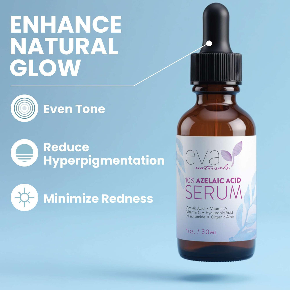 Eva Naturals dropper dispensing serum demonstrating controlled application