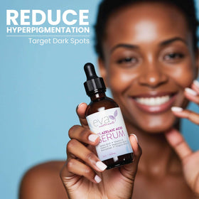 Eva Naturals serum bottle held in hand to show actual size and travel-friendly benefit
