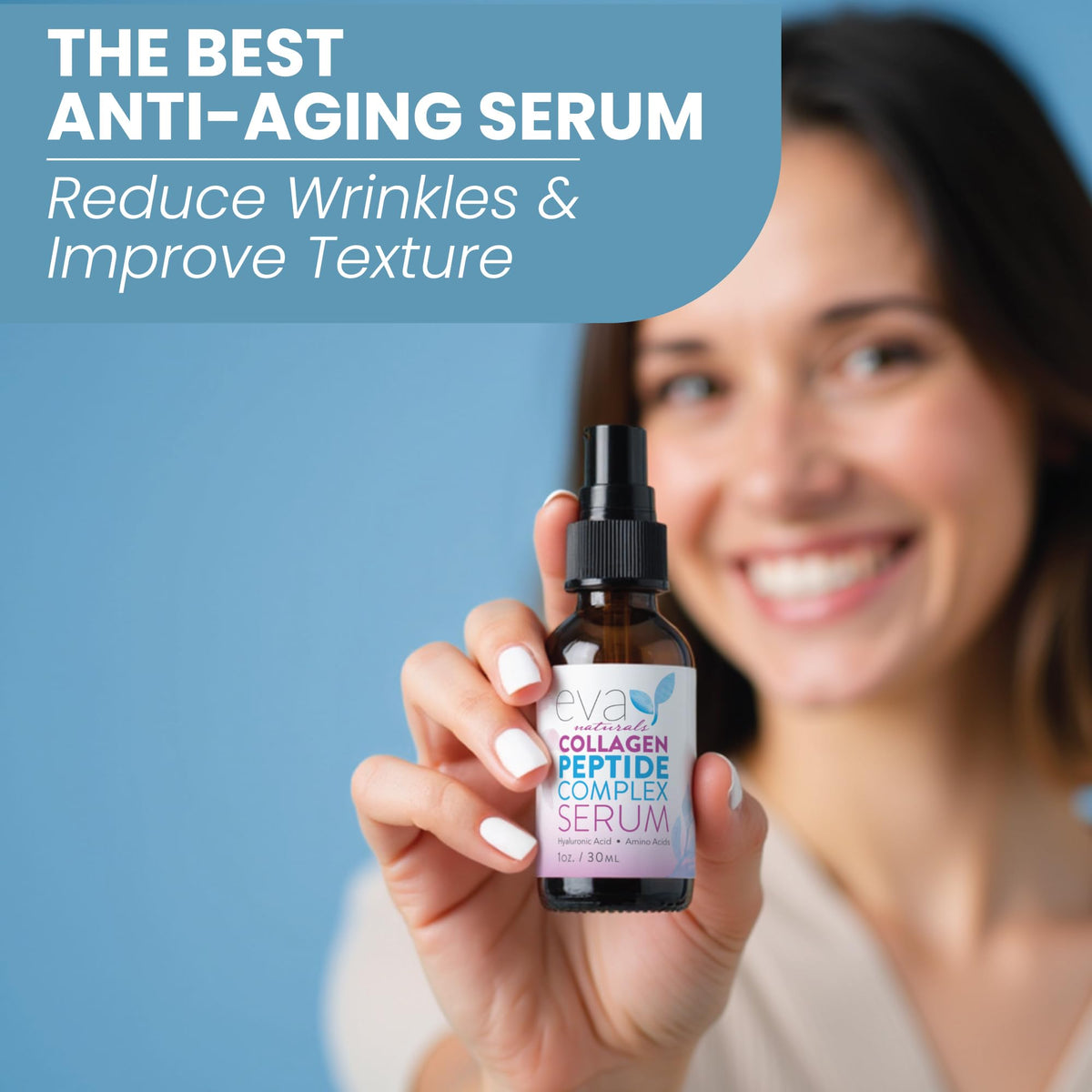 Eva Naturals serum on fingers demonstrating lightweight absorption benefit