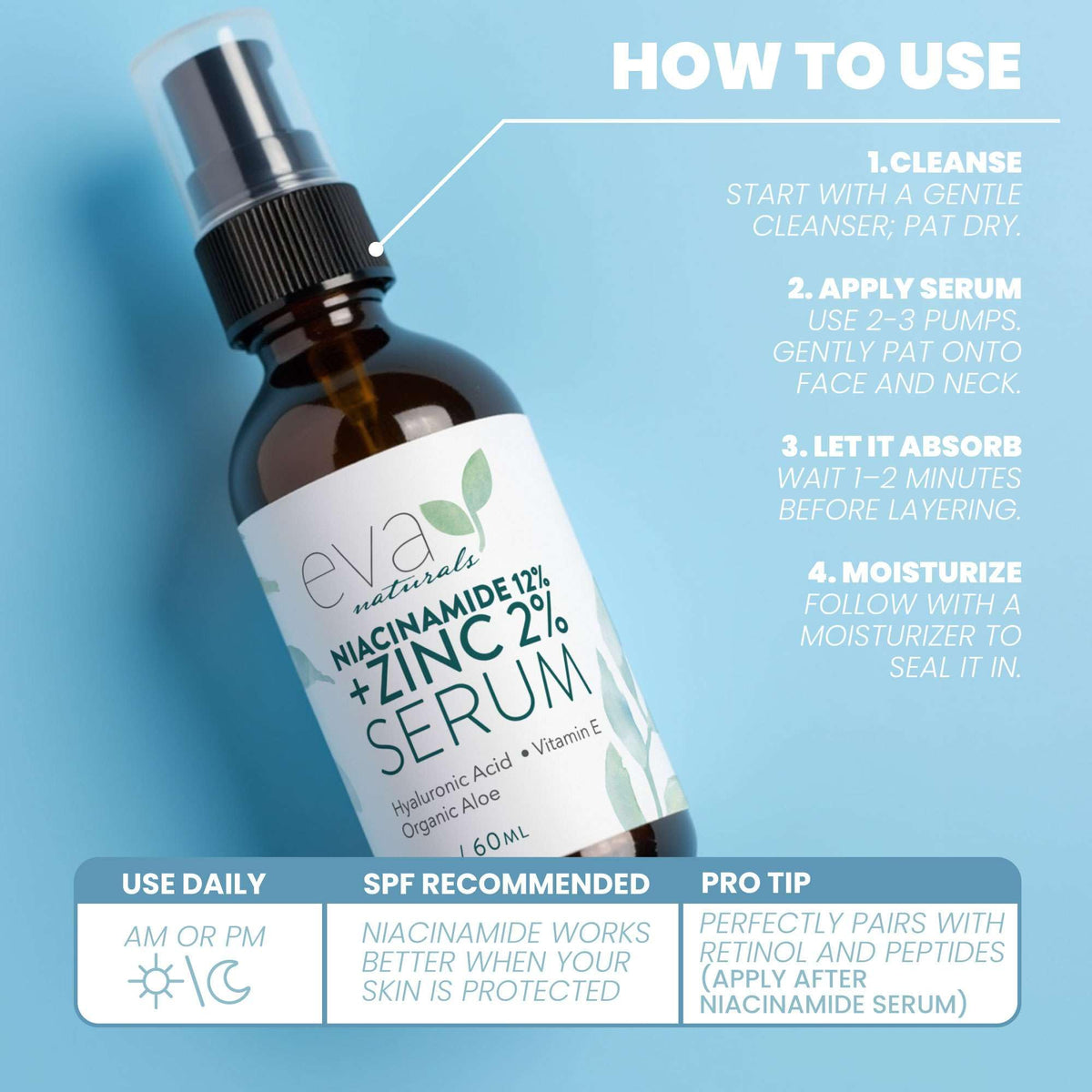 Eva Naturals serum on hand showing consistency and coverage benefit
