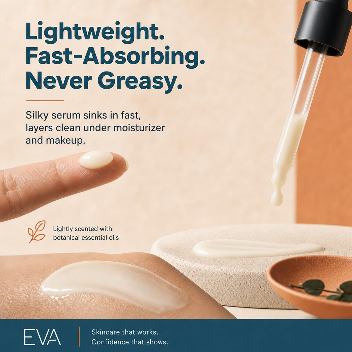 Eva Naturals bottle beside ruler showing 1 fl oz size and scale