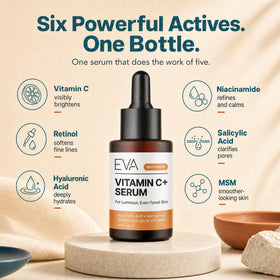 Eva Naturals serum texture on palm showing lightweight hydrating finish