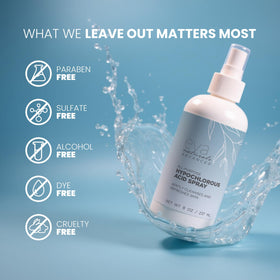 Eva Naturals bottle held in hand illustrating the compact 8 oz travel-friendly size