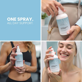 Eva Naturals droplet on fingertip showing water-based texture and non-greasy finish