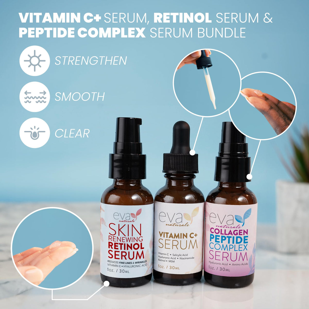 Eva Naturals Vitamin C serum dropper with brightening serum glow