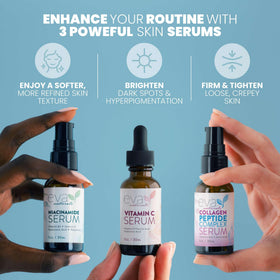 Eva Naturals Vitamin C serum droplet texture highlighting brightening effect
