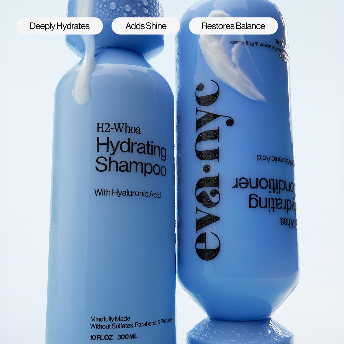 EVA·NYC conditioner applied to mid-lengths showing smoother hair benefit