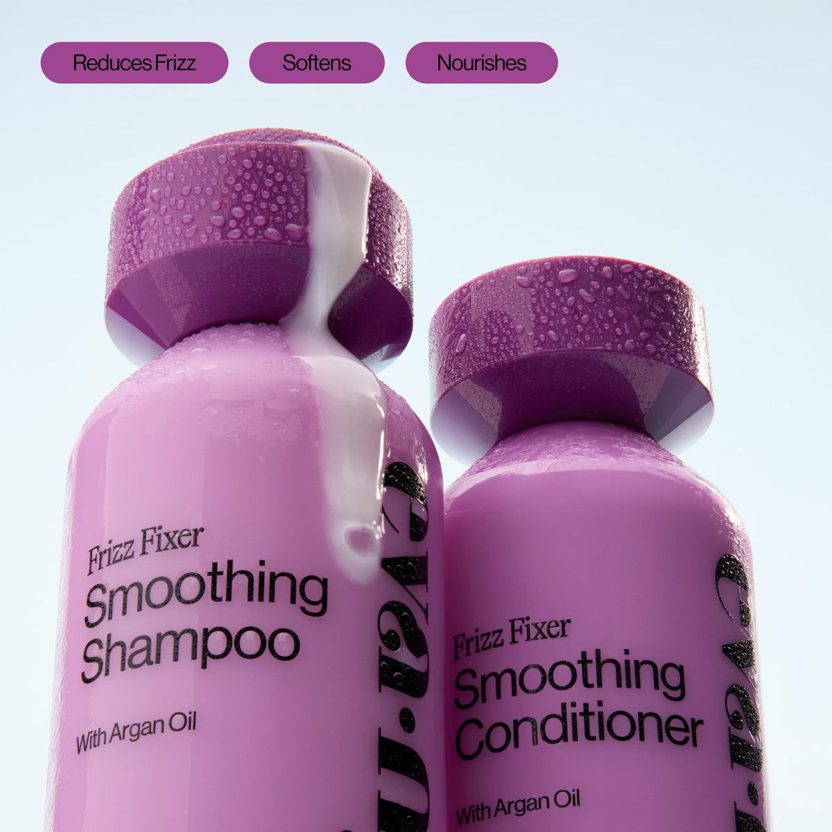 EVA·NYC close-up of argan oil droplet highlighting smoothing benefits