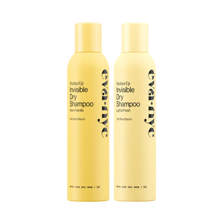 EVA·NYC front packaging duo showing two cans and scent labels for quick refresh