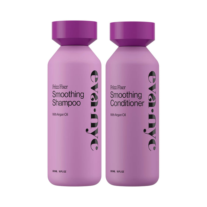EVA·NYC front packaging of Frizz Fixer set showing both bottles and benefit