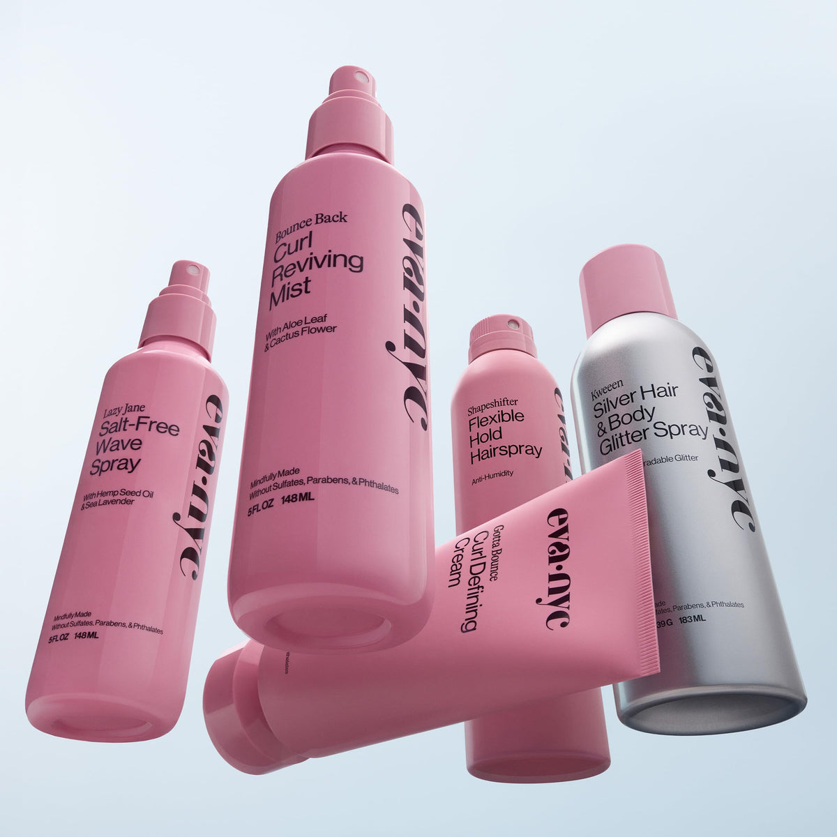 EVA·NYC size comparison next to hand demonstrating portable 8.3 oz convenience