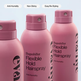 EVA·NYC spray mist in use setting a styled updo with non-sticky finish