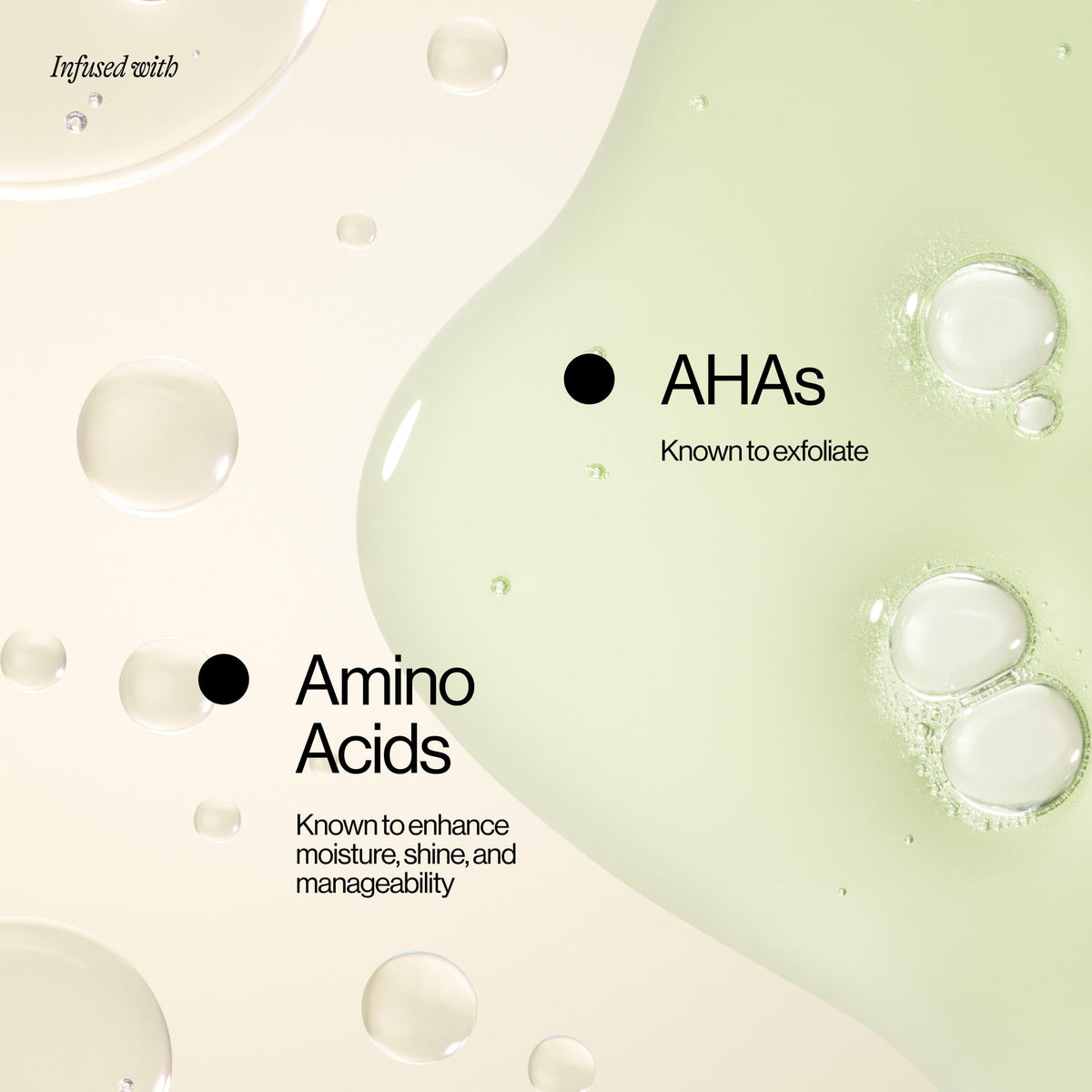 EVA·NYC ingredient visualization with amino acids and AHAs emphasizing exfoliation and shine