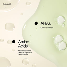 EVA·NYC ingredient visualization with amino acids and AHAs emphasizing exfoliation and shine