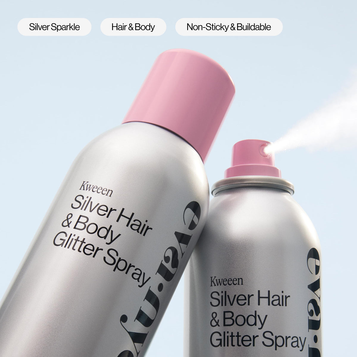 EVA·NYC application in hair demonstrates quick-dry shimmer and non-sticky finish