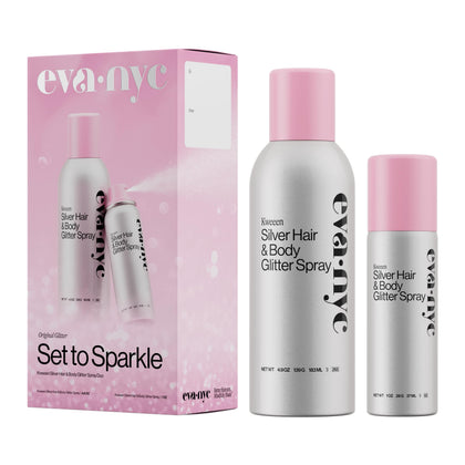 EVA·NYC Kweeen front packaging showing full and travel cans with shiny finish benefits sparkle