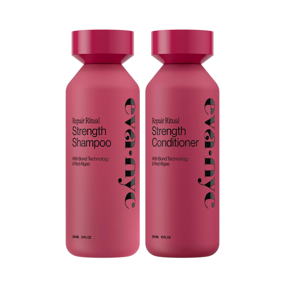 EVA·NYC front packaging showing repair shampoo and conditioner, clear product identity and benefit