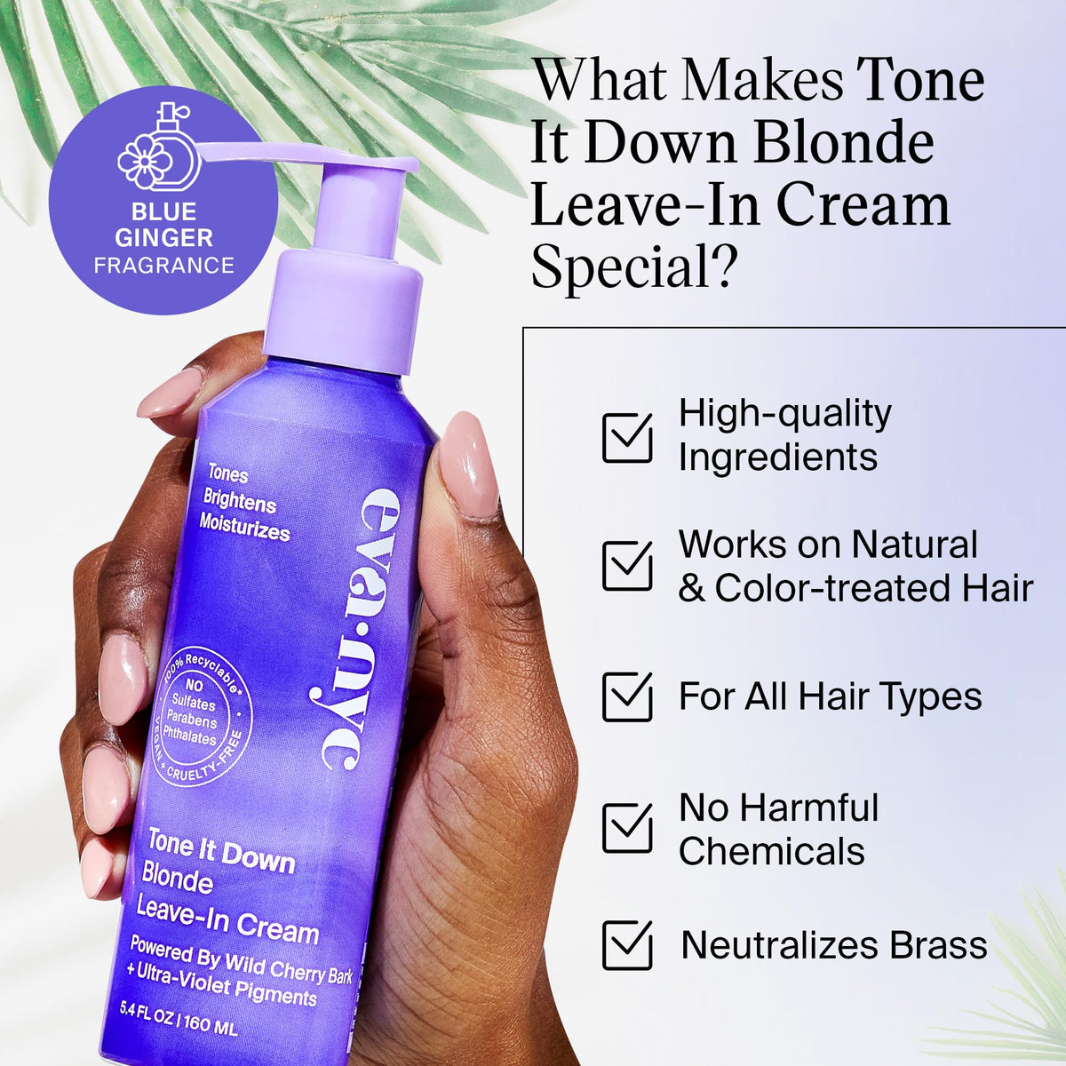EVA·NYC before-and-after blonde hair image demonstrating reduced brassiness
