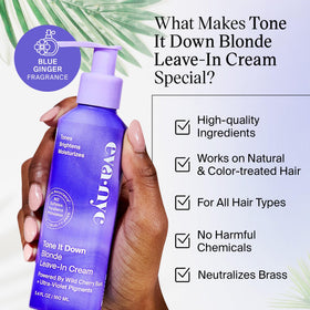 EVA·NYC before-and-after blonde hair image demonstrating reduced brassiness