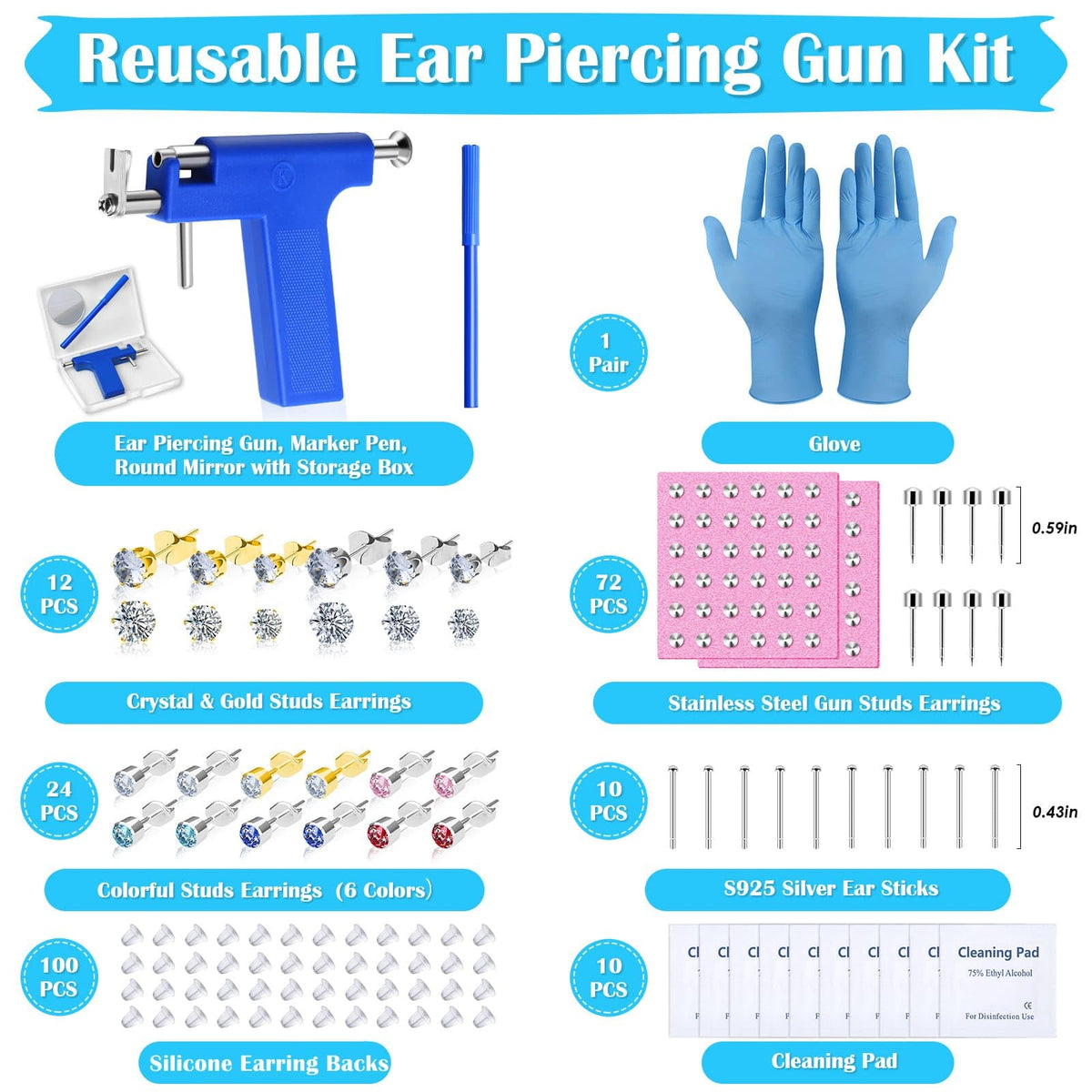 Evatage kit accessories including gloves mirror and cleaning pads for hygiene