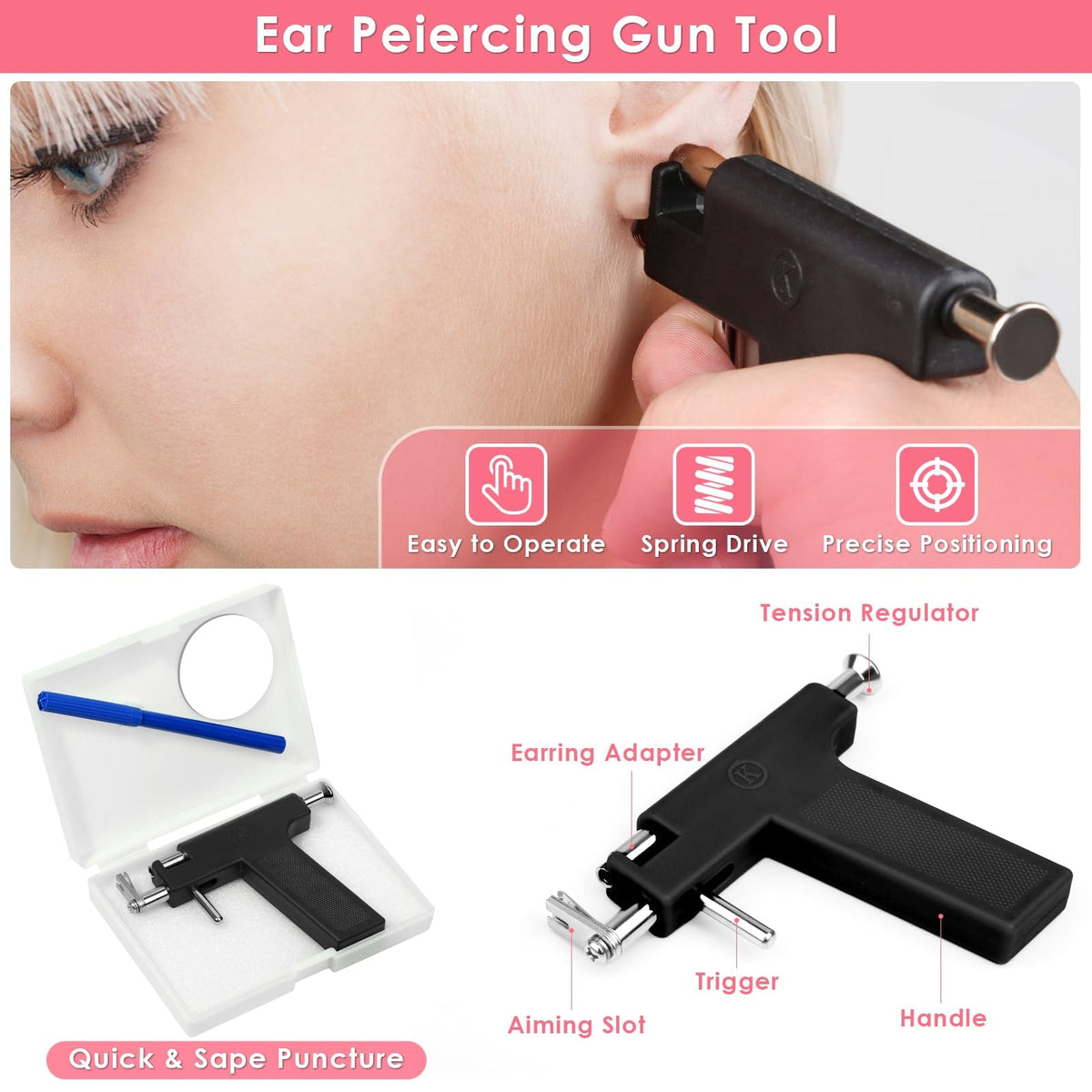 Evatage gun close-up on stainless steel adapter for steady, reusable piercings