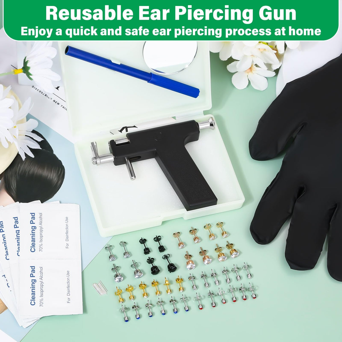 Evatage gun in use on mannequin ear demonstrating safe handling