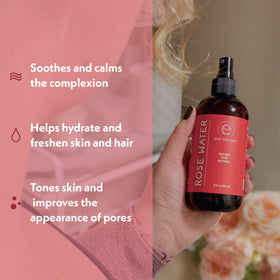 Eve Hansen close-up of rose petals used to create hydrating rosewater extract
