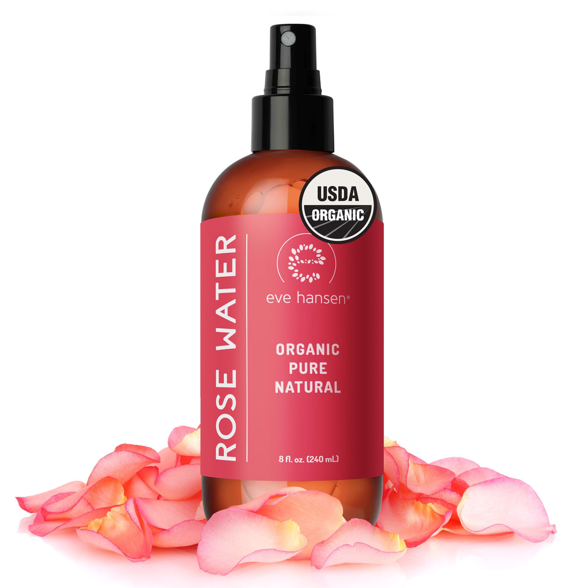 Eve Hansen front label on 8 oz bottle shows clean organic branding and product benefit