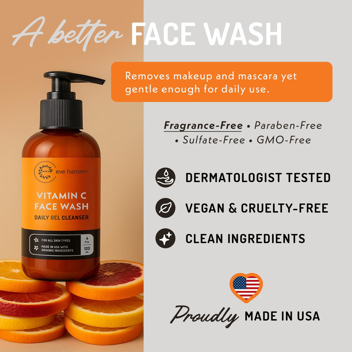 Eve Hansen cleanser label detail showing ingredient highlights and benefits