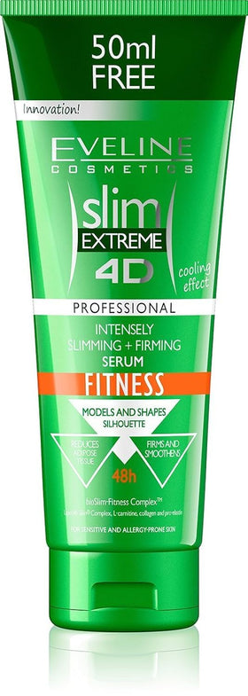EVELINE COSMETICS front packaging of Slim Extreme 4D showing 250ml bottle and label benefits