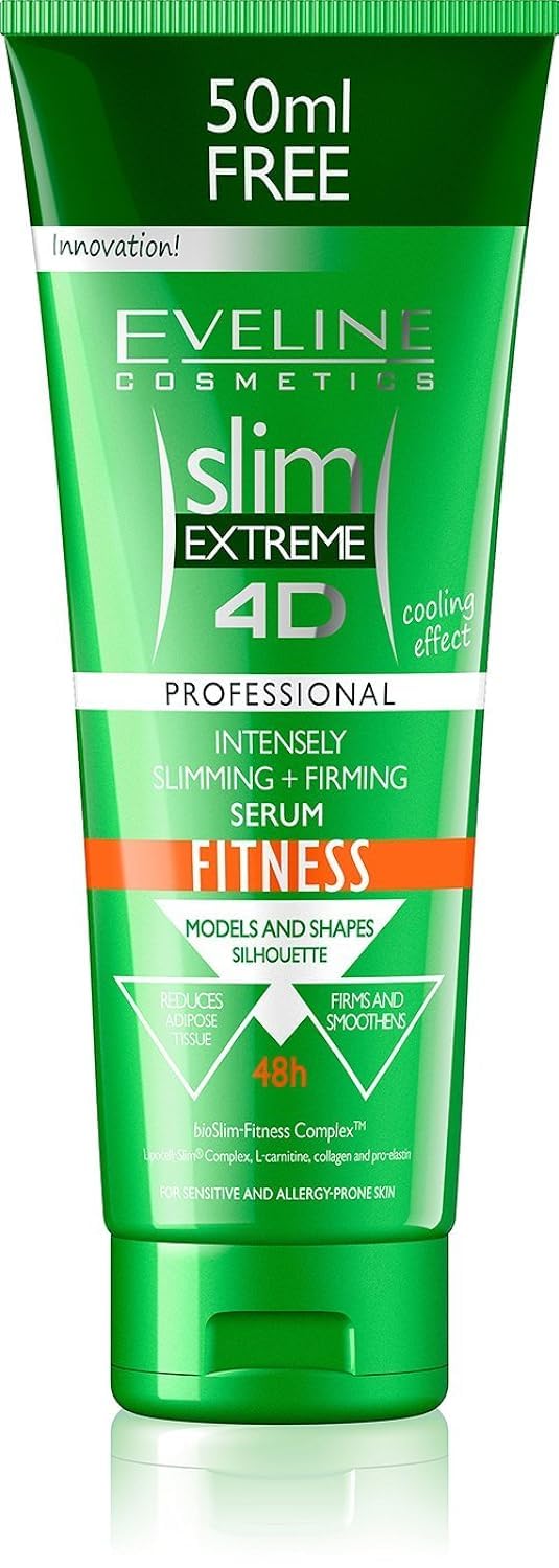 EVELINE COSMETICS front packaging of Slim Extreme 4D showing 250ml bottle and label benefits