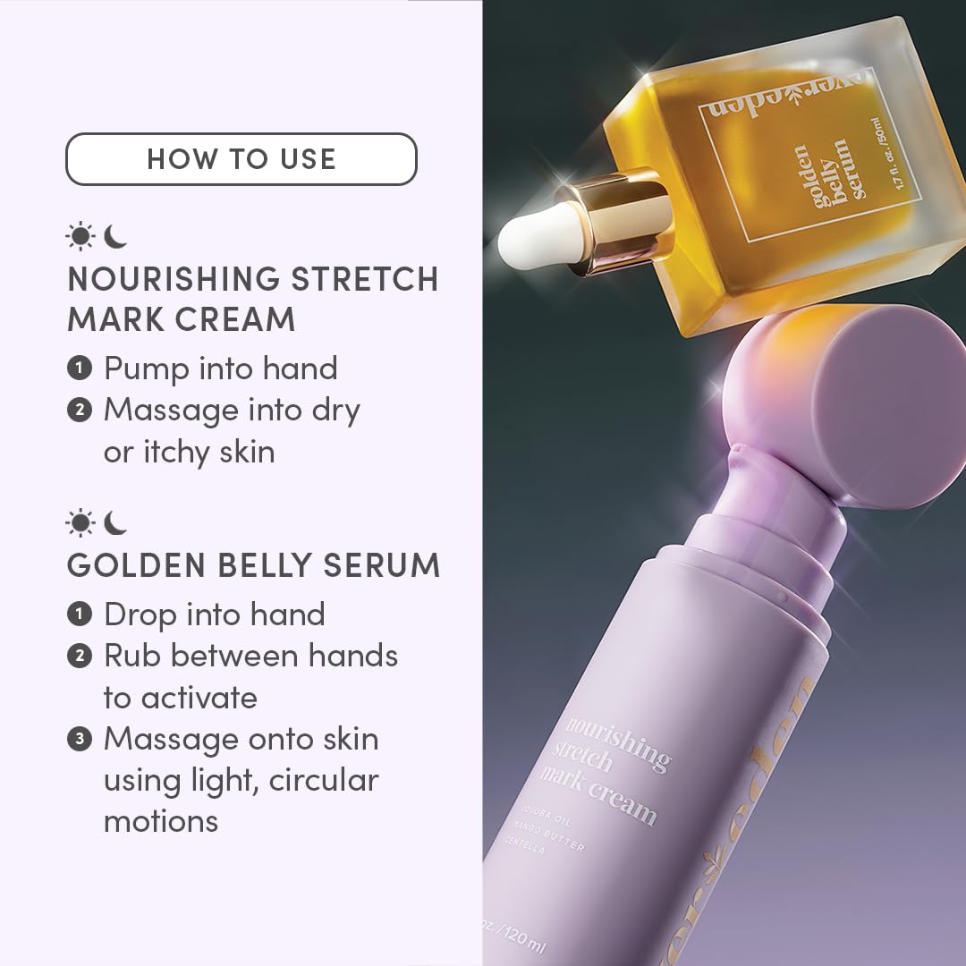 Evereden applying oil and cream to a pregnant belly for comfort