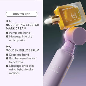 Evereden applying oil and cream to a pregnant belly for comfort