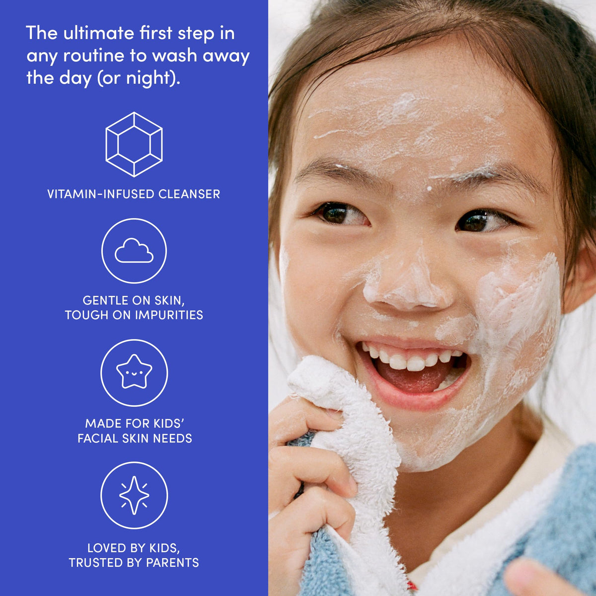 Child using Evereden face wash under parental supervision, promoting safe use